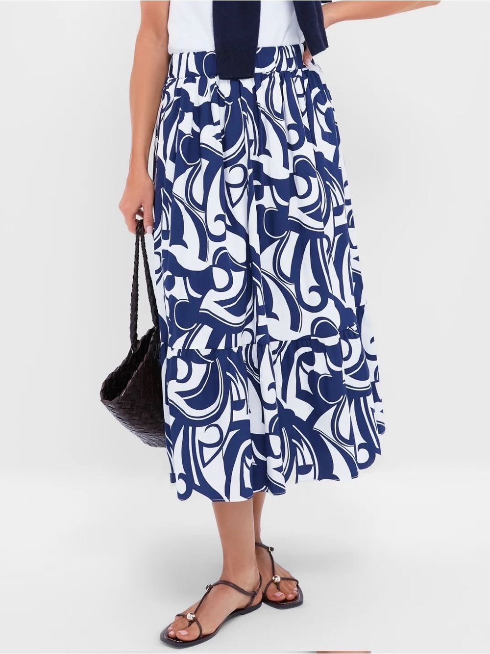 NWT Hyacinth House Willard Maxi Skirt Navy White Swirl Print Medium
